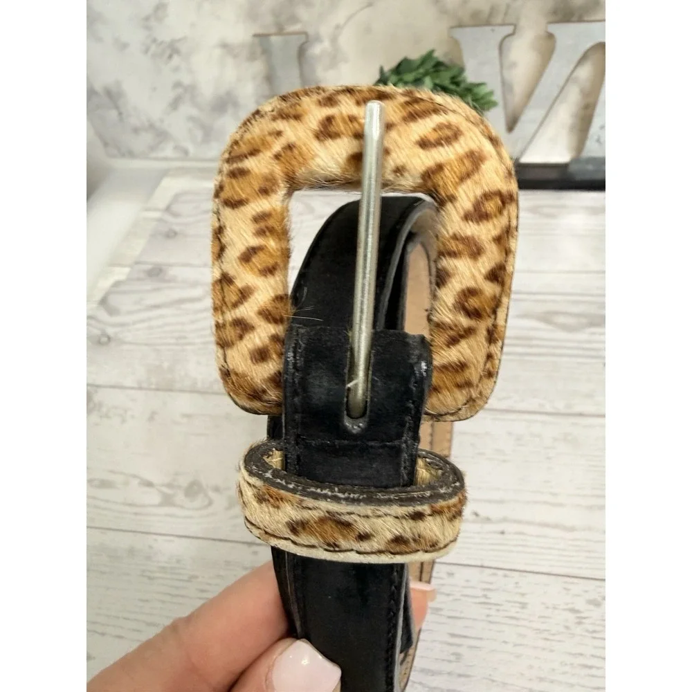 Amiee Lynn Hair On Suede Genuine Leather Animal Print Belt Black Size Medium EUC
